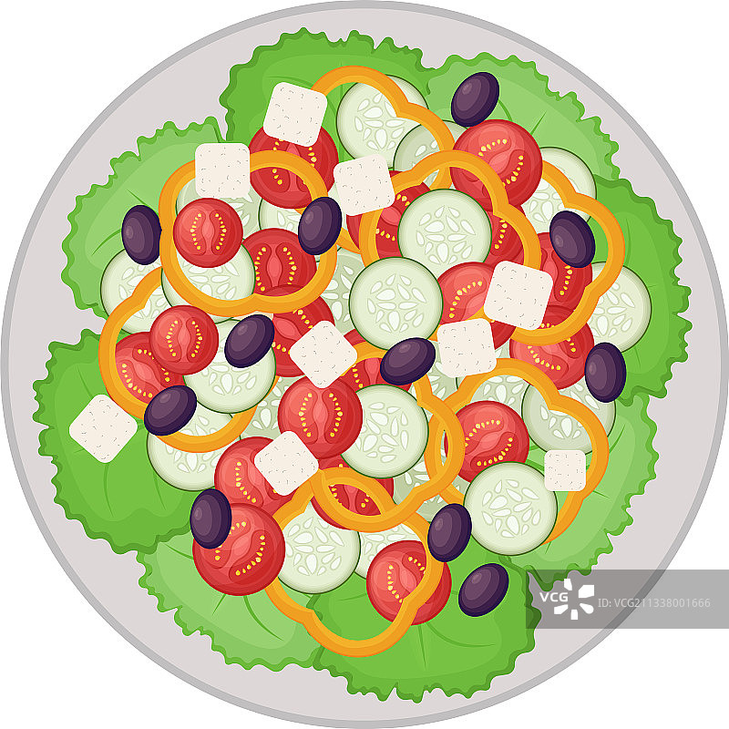 希腊沙拉放在一个圆盘子里图片素材