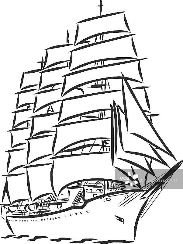 帆船手绘素描孤立用图片素材