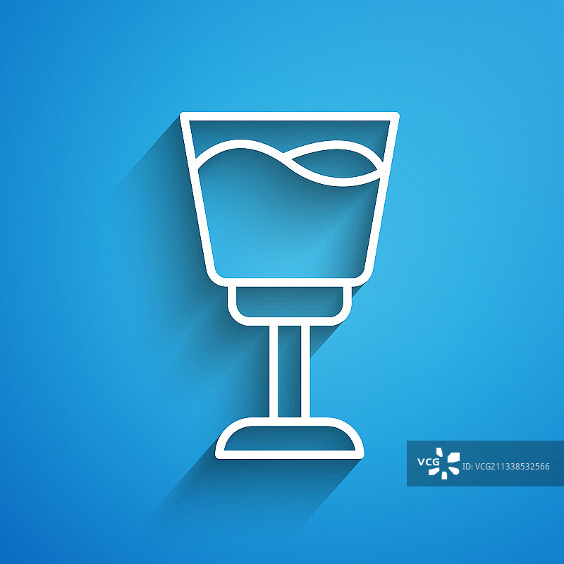 白线葡萄酒杯图标孤立在蓝色图片素材