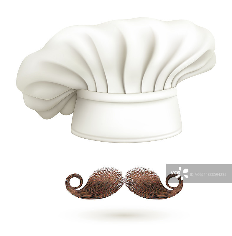 逼真详细的3d厨师帽和小胡子集图片素材