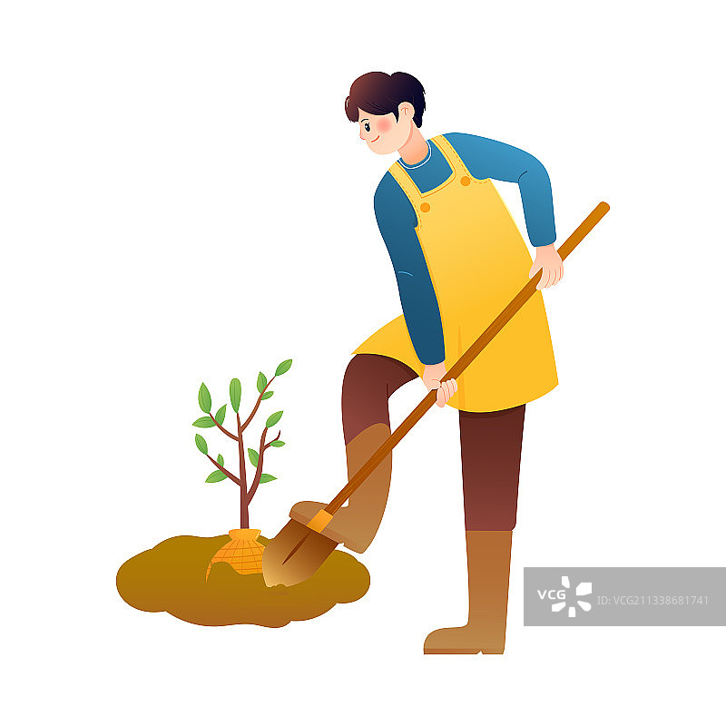 男孩挖土种树矢量插画人物元素图片素材