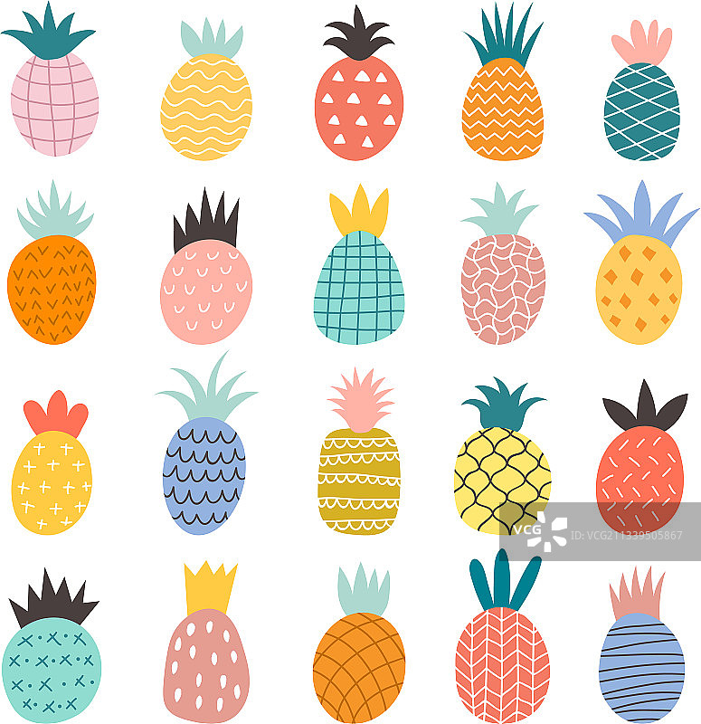 手绘菠萝，奇异的水果可爱图片素材