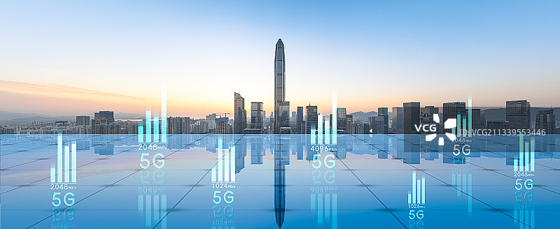 深圳城市风光和5G科技概念图片素材