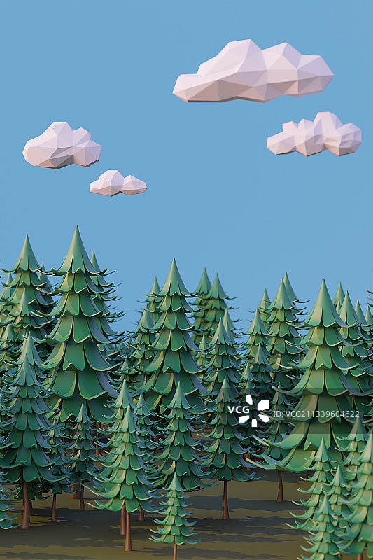 3D卡通低边形风格小森林插图图片素材