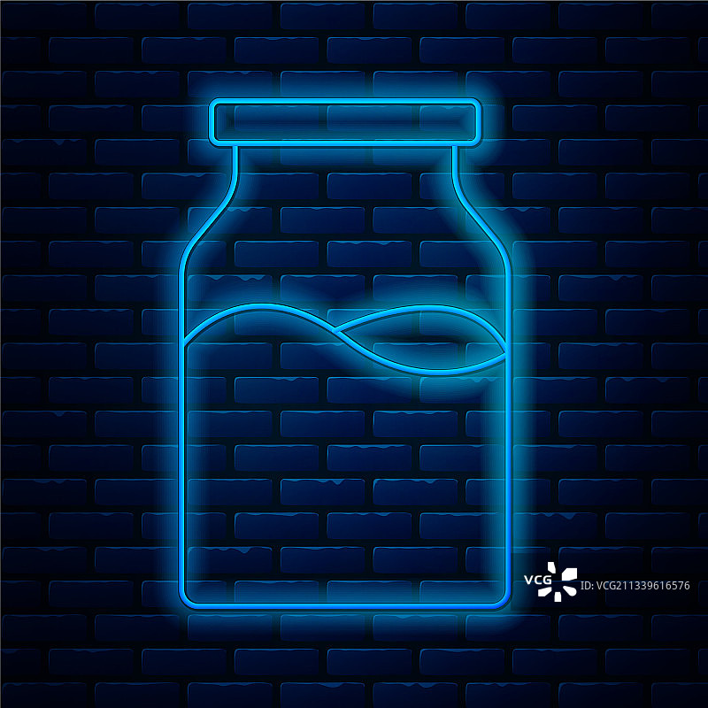 发光的霓虹灯线封闭的玻璃瓶与牛奶图片素材