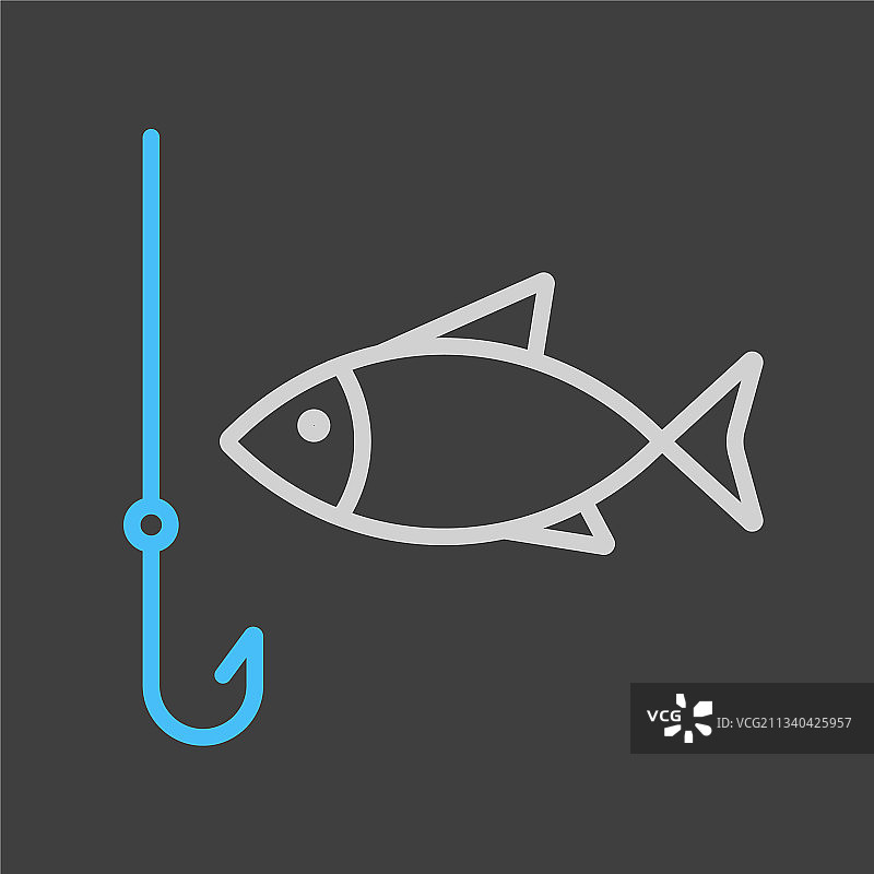 钓鱼钩与鱼图标在黑暗的背景图片素材