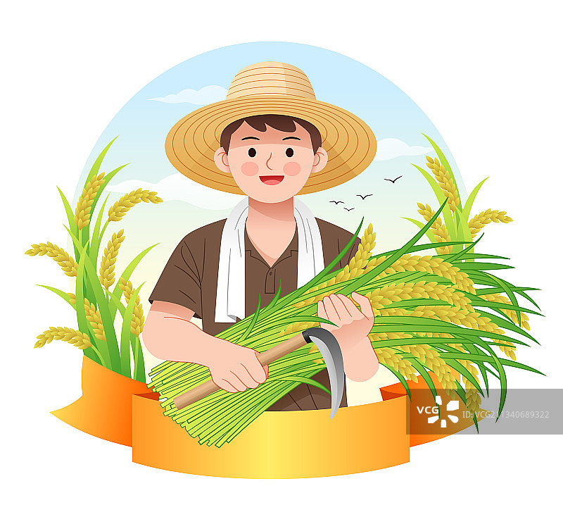 一个抱着稻谷的农民图片素材