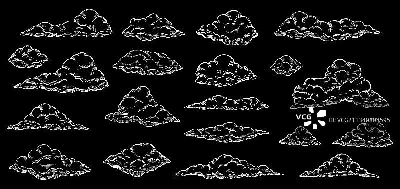 白色速写云手画云天空图片素材