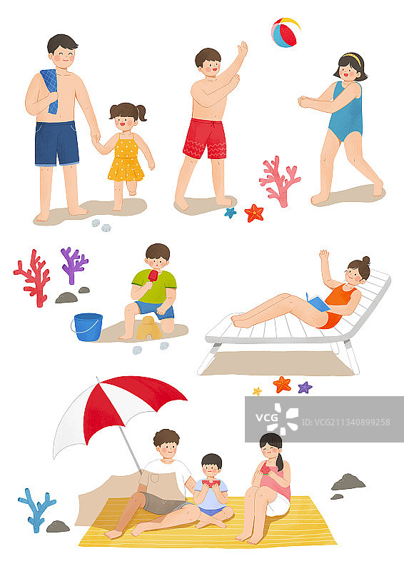 人们的夏日生活，家人在海滩图片素材