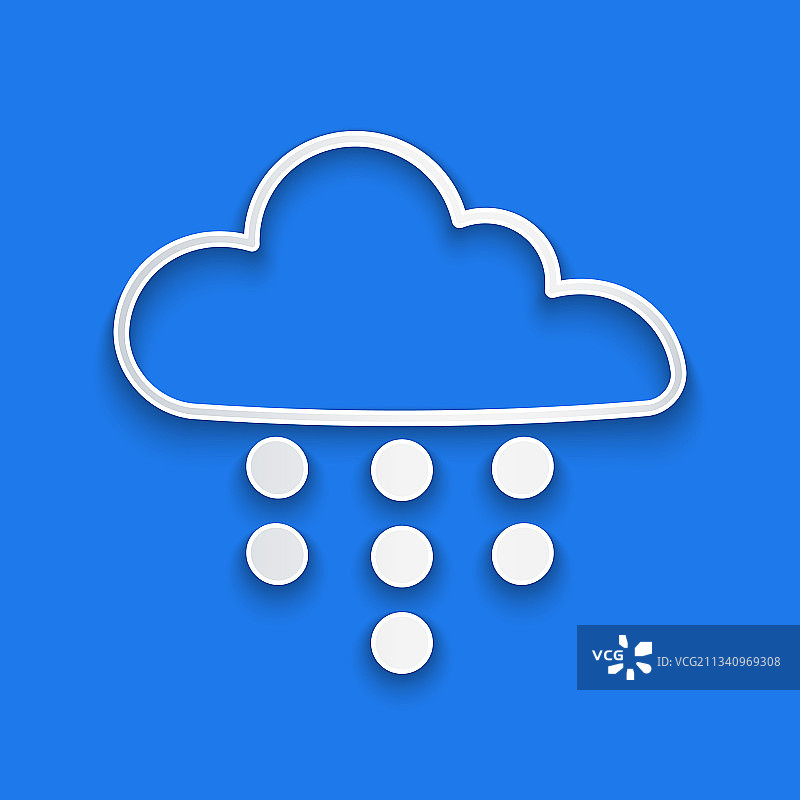 剪纸云与雨图标孤立在蓝色图片素材
