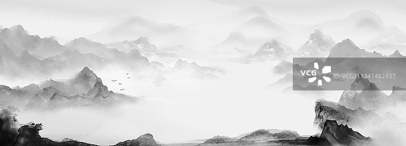 中国风大尺寸山水画背景图片素材