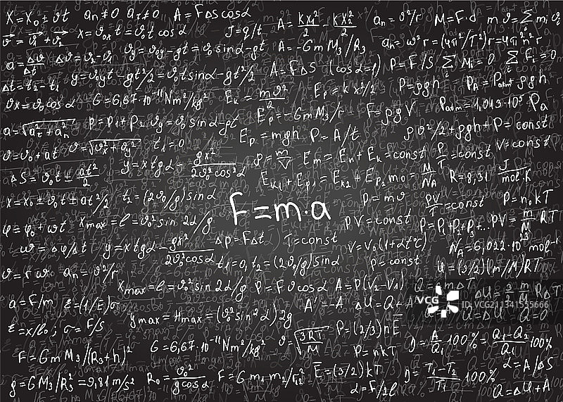 物理公式手绘在黑色上图片素材