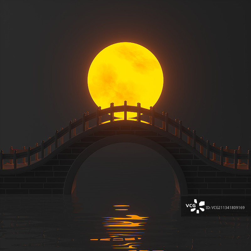 3D渲染的中国风桥梁图片素材