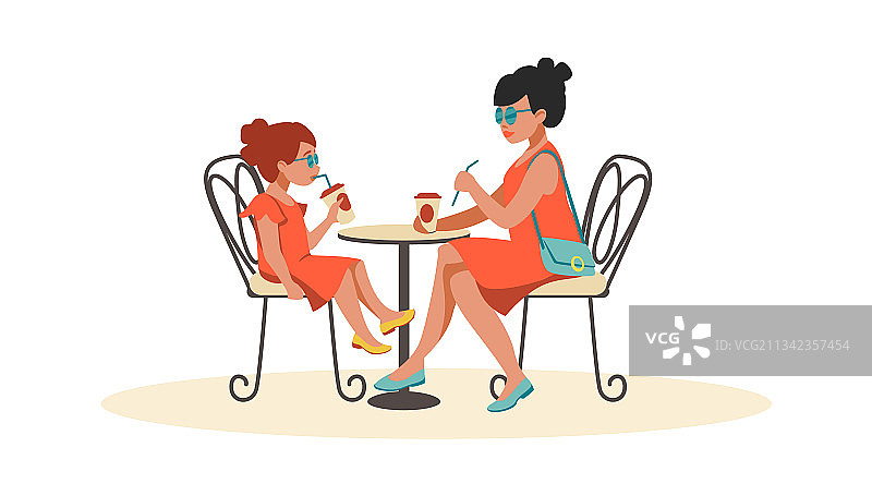 妈妈和女儿在咖啡馆卡通女人图片素材