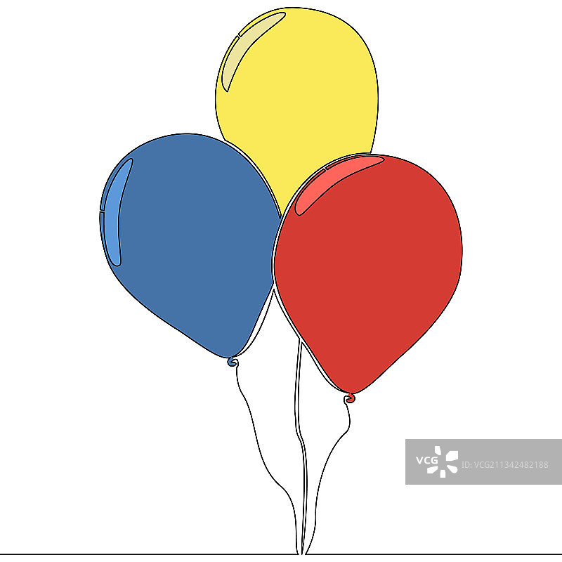 平面连续线条艺术束气球的概念图片素材