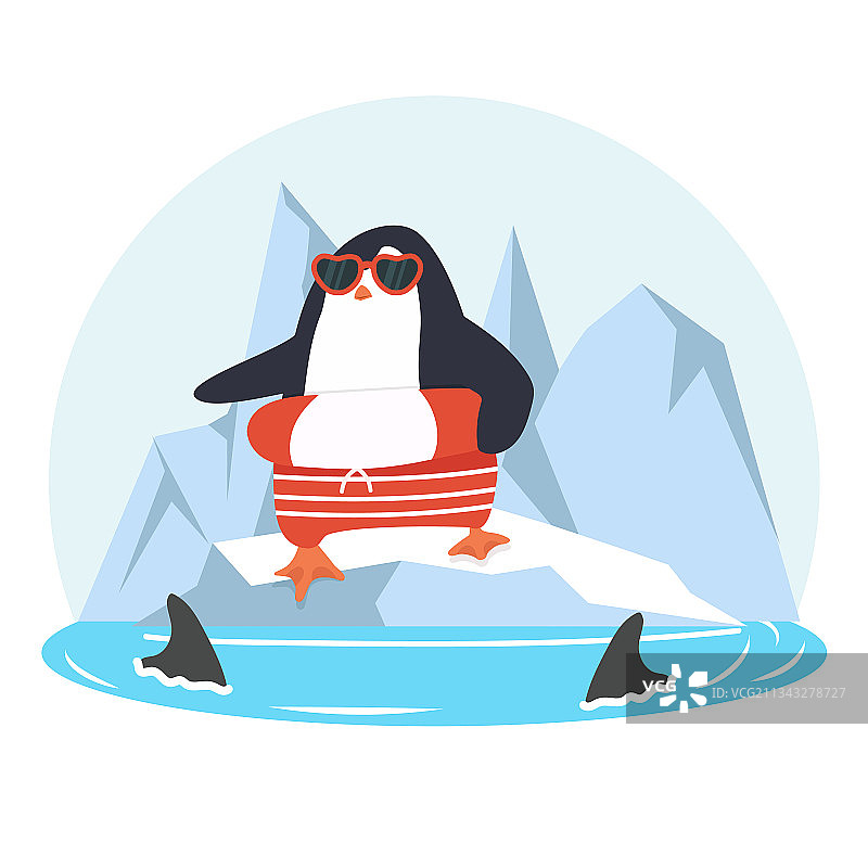 企鹅和鲨鱼在浮冰上图片素材