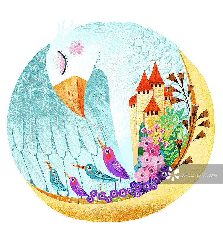 动物主题插画-大鸟和小鸟图片素材