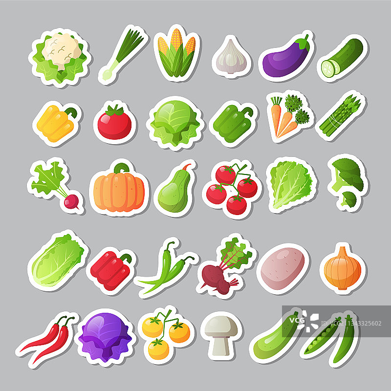 设置新鲜蔬菜图标不同的贴纸图片素材