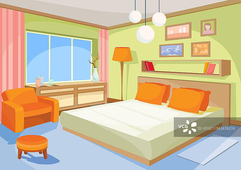 卡通室内橙蓝色卧室生活图片素材