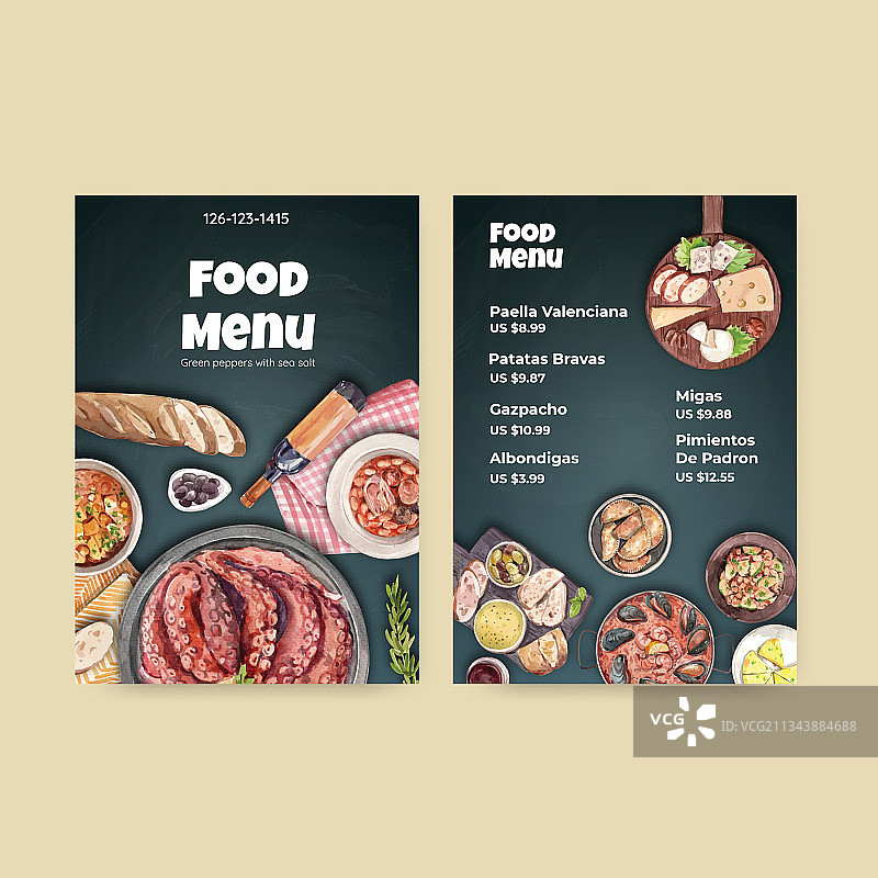 菜单模板与西班牙菜概念设计图片素材