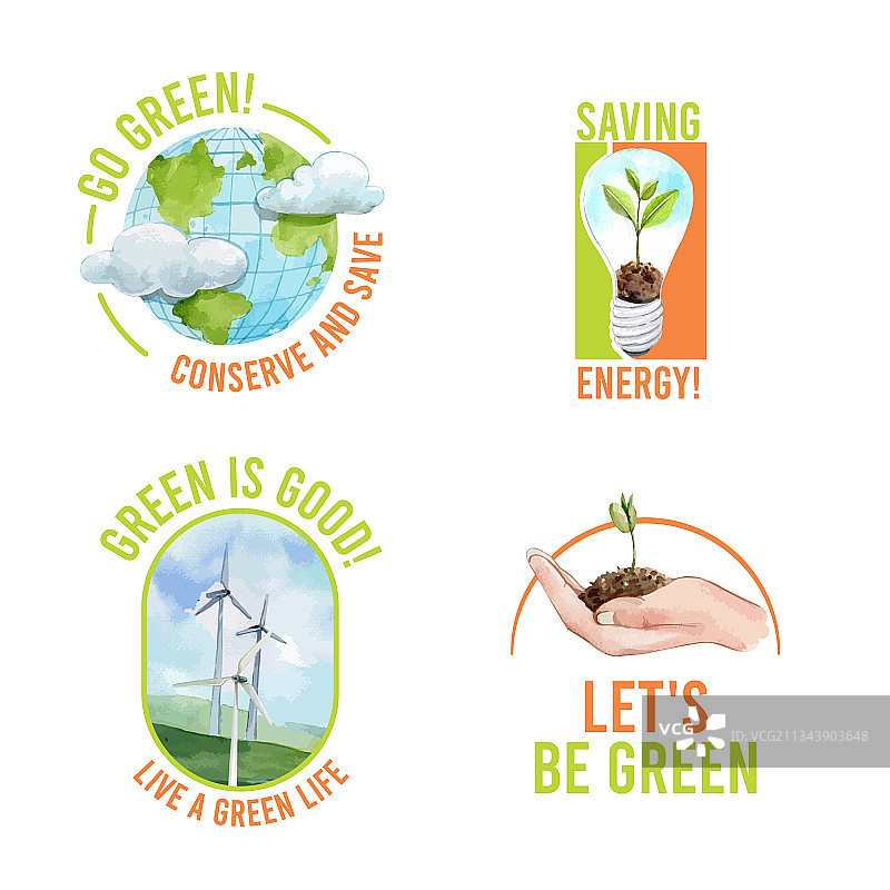 标志设计采用绿色能源概念水彩图片素材
