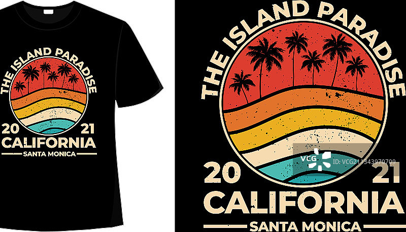 t恤加利福尼亚海滩岛屿天堂复古图片素材