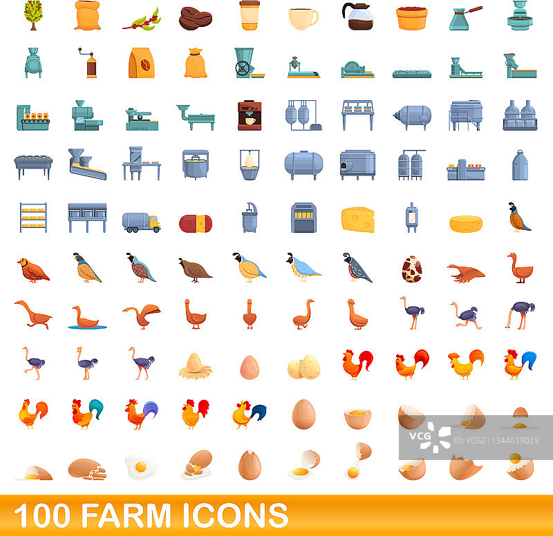 100个农场图标设置卡通风格图片素材