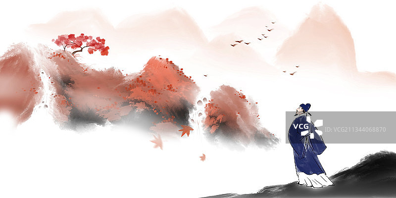 中国风秋天秋分寒露节气古代诗人文学教育插画图片素材