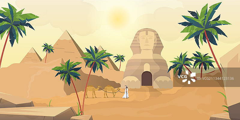 埃及金字塔和狮身人面像在撒哈拉沙漠图片素材