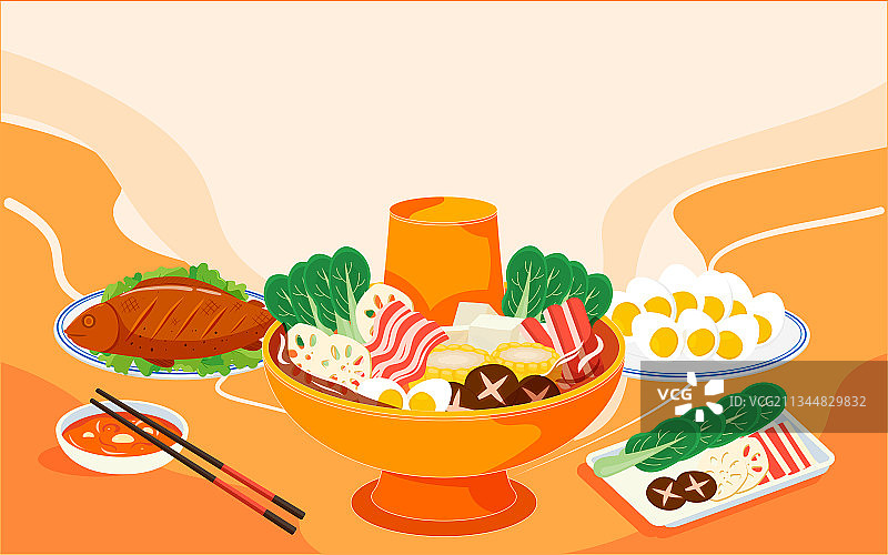 火锅美食传统节日春节团圆新年庆典插画海报图片素材