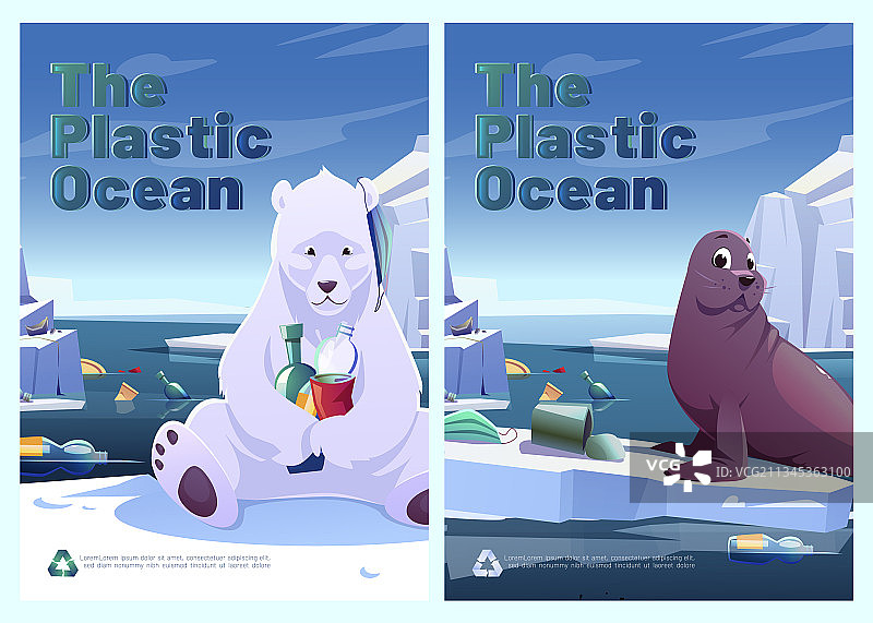 塑料海洋海报上有北极熊和海豹图片素材