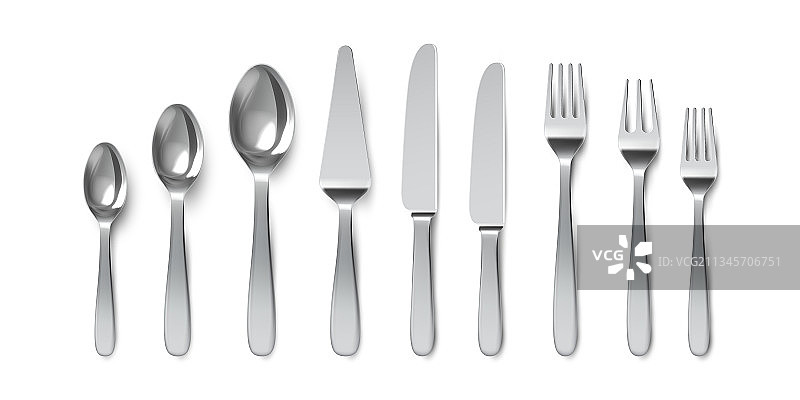 逼真的餐具，勺子，叉子和餐刀图片素材
