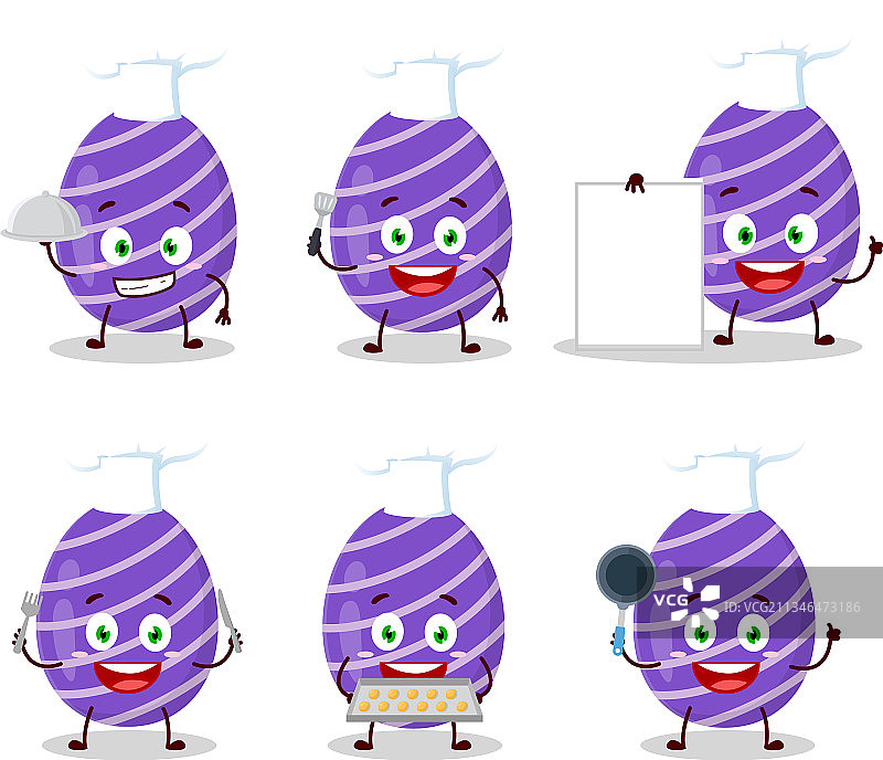 紫色复活节彩蛋与各种厨师表情符号图片素材