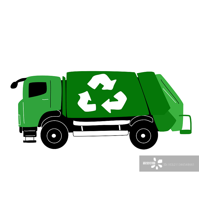白色背景上的绿色垃圾车图片素材