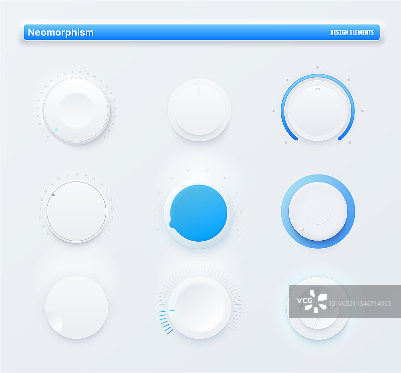 Neomorphic UI kit移动应用程序圆形水平按钮图片素材