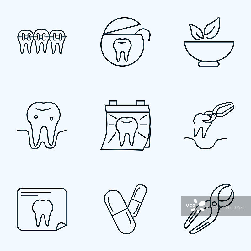 牙齿图标线风格设置与牙线图片素材