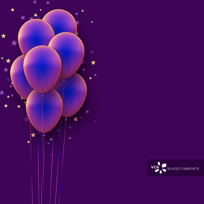 蓝色和紫色渐变气球在紫色上图片素材