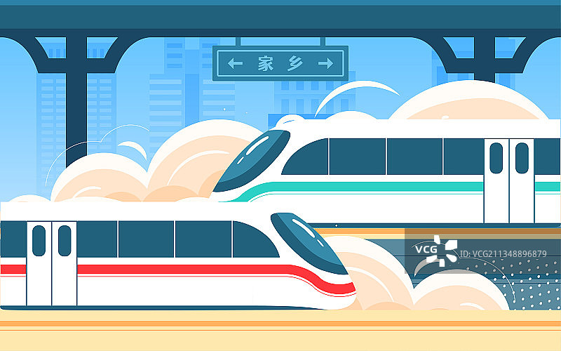 国庆假日出发旅游动车插画高铁春运回家海报图片素材