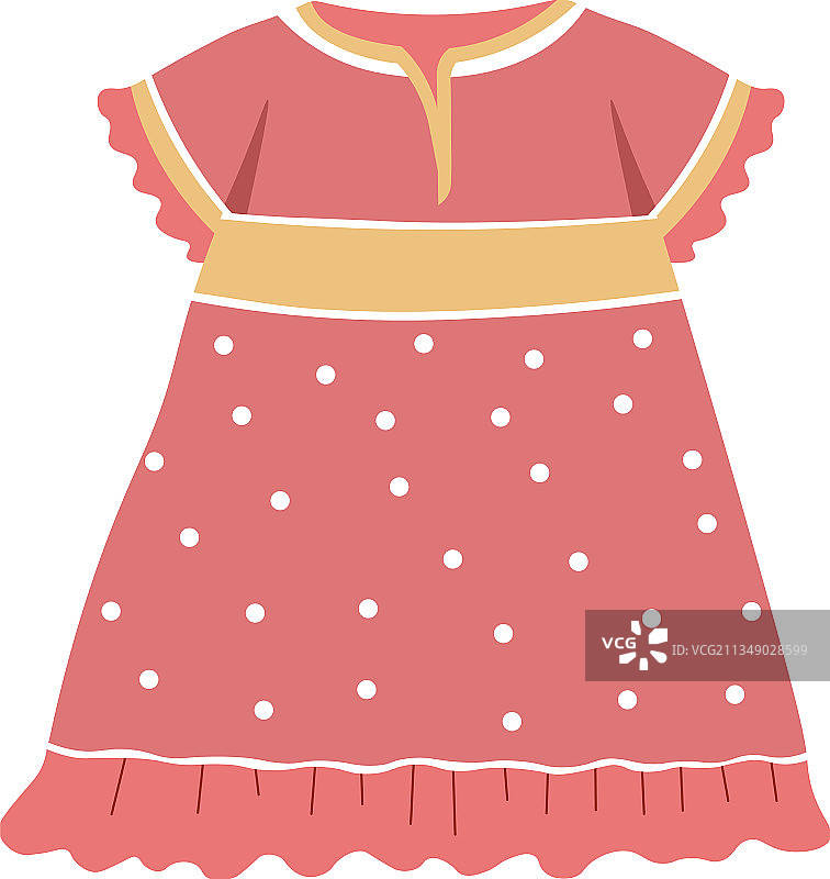 小女孩粉红色连衣裙，上面有丝带和圆点图案图片素材