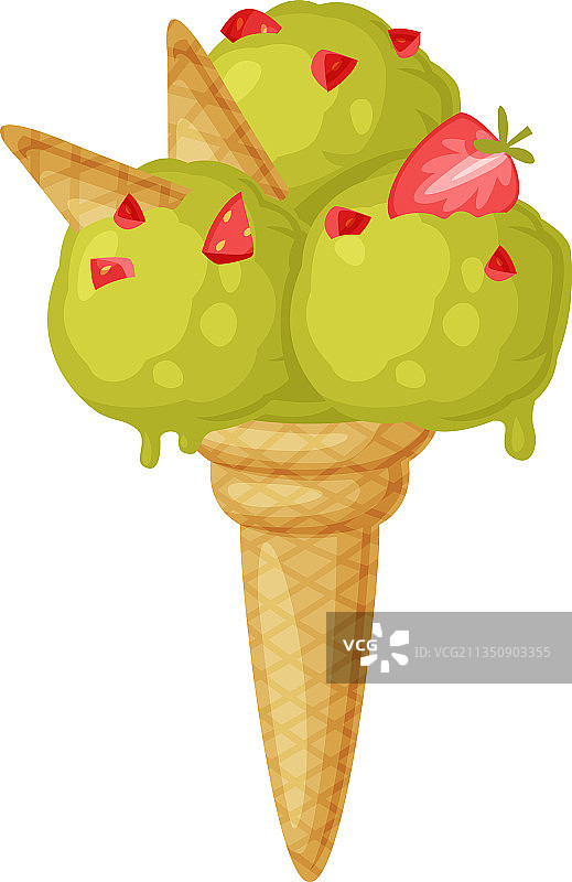 绿色的冰淇淋球放在华夫饼蛋筒里图片素材