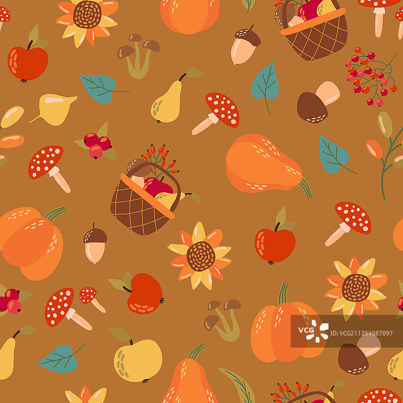 秋天无缝模式与南瓜浆果图片素材