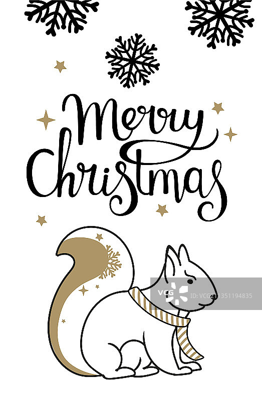 手工制作的圣诞卡片上的字母松鼠图片素材