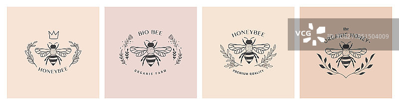 收集手绘蜜蜂有机蜂蜜标志图片素材