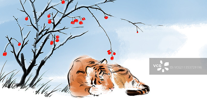 10虎年季节风景系列插画12幅冬天节气大雪小雪大寒小寒图片素材