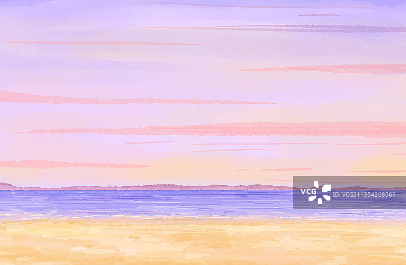 紫色海洋海滩背景插画3图片素材