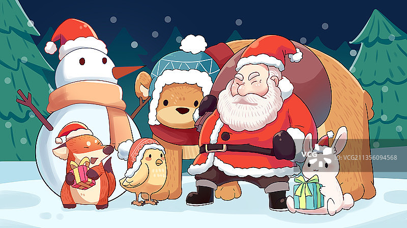 圣诞节圣诞老人和小动物图片素材