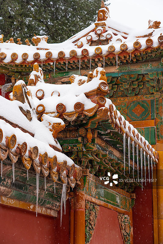 雪中故宫的屋檐角兽（紫禁城雪景）图片素材