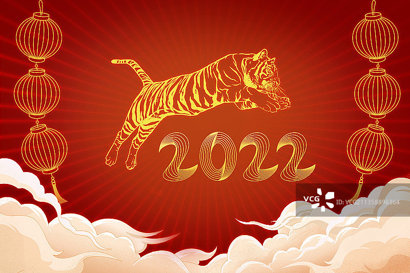 2022虎年红色背景插画图片素材