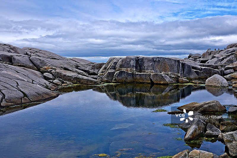 加拿大新斯科舍省，湖泊和岩石映衬天空的风景图片素材