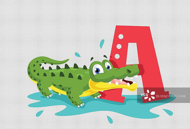 鳄鱼英文字母A卡通高清png免抠元素图片素材